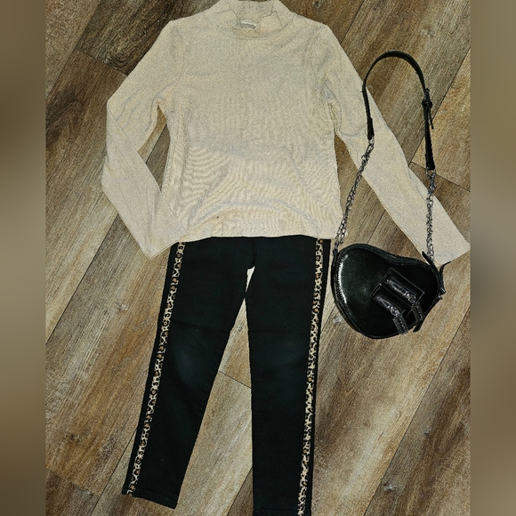 Wonder Nation 》 Black Pants with Leopard Side Stripe | Girls Size S (6-6X) - Picture 1 of 4